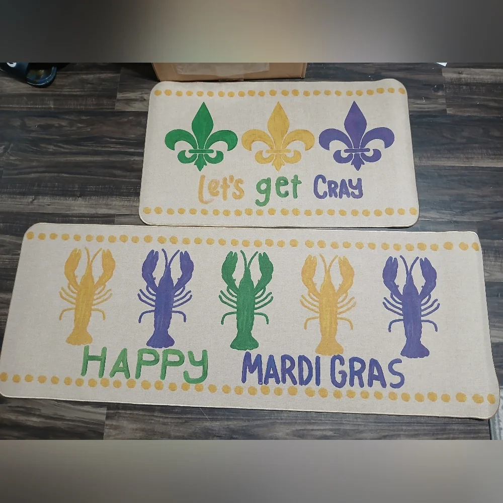Festive Mardi Gras Door Mat Set - Green, Yellow, Purple